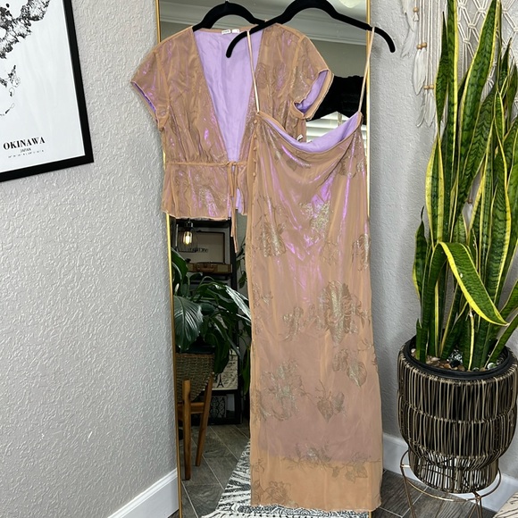 HOUSE OF CB Maia & Dyana Shimmer Cafe Au Lait Bias Maxi Skirt Set NWOT - Picture 6 of 8